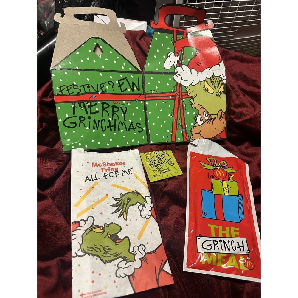 The Grinch Socks Open Salt Pack‎ Salt Bag &Happy Meal Box Set SEALED Socks